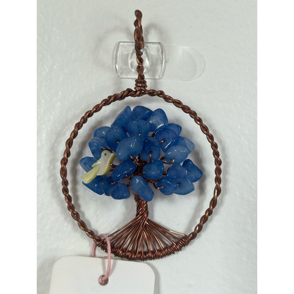 Handmade Copper and Serpentine Crystal Tree of life 3.5x2” Wall Decor
